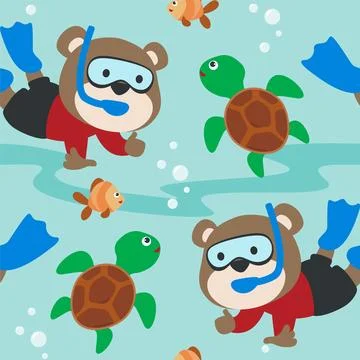 Seamless pattern texture with little bear and bear are swim in  underwater Stock Illustration