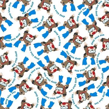 Seamless pattern texture with little bear swim in underwater. Stock Illustration