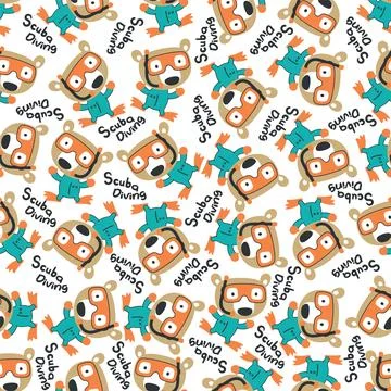 Seamless pattern texture with little bear swim in underwater. Stock Illustration
