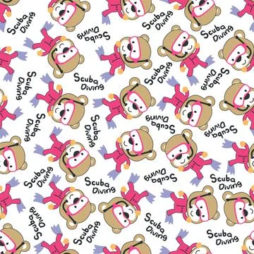 Seamless pattern texture with little bear swim in underwater. Stock Illustration