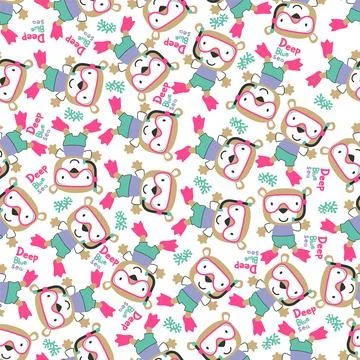 Seamless pattern texture with little bear swim in underwater. 스톡 일러스트