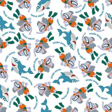 Seamless pattern texture with little elephant swim in underwater Stock Illustration