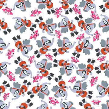 Seamless pattern texture with little elephant swim in underwater. Stock Illustration