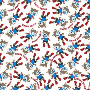Seamless pattern texture with little fox swim in underwater. Stock Illustration