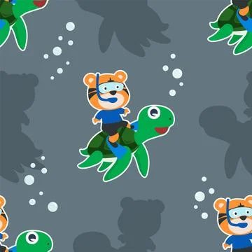 Seamless pattern texture with little turtle and tiger Stock Illustration
