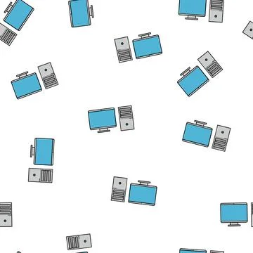 Seamless pattern, texture of modern powerful digital office computers with a  Stock Illustration