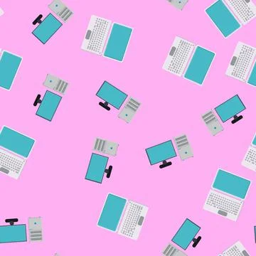 Seamless pattern, texture of modern powerful digital laptops and office compu Stock Illustration