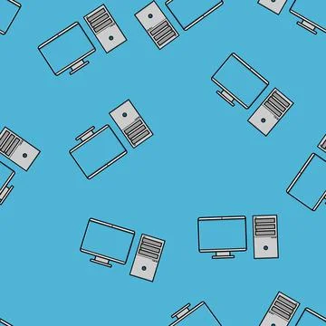 Seamless pattern, texture of modern powerful digital office computers with a  Stock Illustration