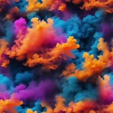 Seamless pattern with texture of pink, blue, orange smoke, fog, clouds Stock Illustration