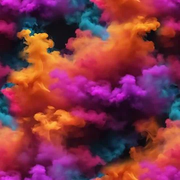 Seamless pattern with texture of pink, blue, orange smoke, fog, clouds Illustrazione stock