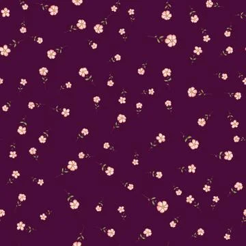 Seamless pattern texture with pink doodle flowers. Endless gentle floral patt Stock Illustration