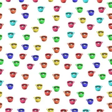 Seamless pattern texture of Red blue yellow green orange plastic mugs with bl 스톡 사진