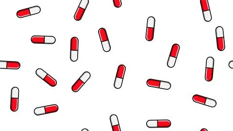 Seamless pattern texture of red oval white and red medical pharmaceutical pil Stock Illustration