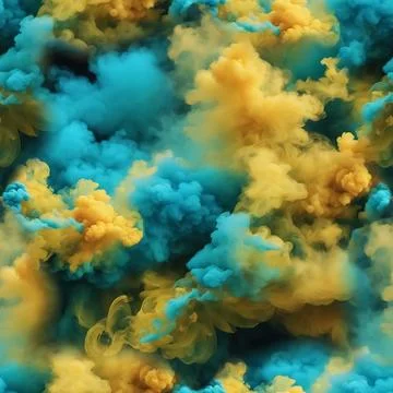 Seamless pattern with texture of yellow, blue smoke, fog, clouds Illustrazione stock