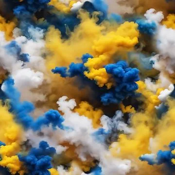 Seamless pattern with texture of yellow, blue, white smoke, fog, clouds Stock Illustration