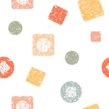 Seamless pattern with textured grunge square and circle, pattern for fabric, Stock Illustration