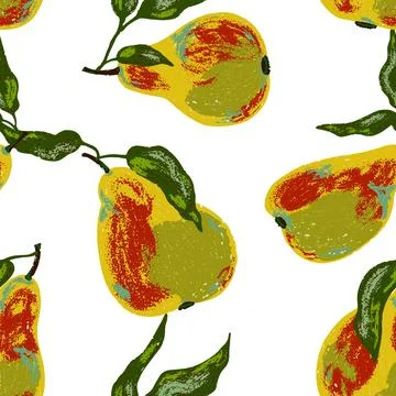 Seamless pattern with textured pears, hand-drawn with charcoal and old paint  Stock Illustration