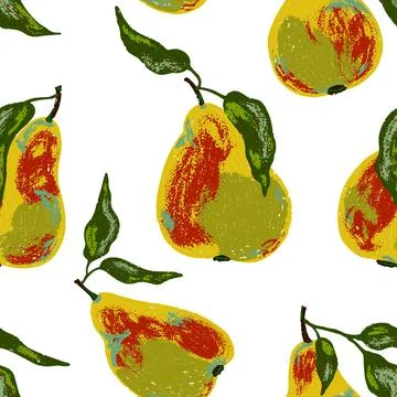 Seamless pattern with textured pears, hand-drawn with charcoal and old paint  Stock Illustration