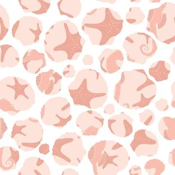 Seamless pattern textured seashell with seahorse and starfish Stock Illustration