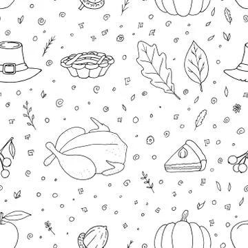 Seamless pattern of Thanksgiving Day illustrations. Vector cartoon background Stock Illustration