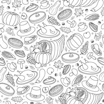 Seamless pattern with Thanksgiving items. Stock Illustration