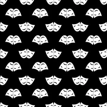 Seamless pattern with theatrical masks for simple backgrounds, textures, and Stock Illustration