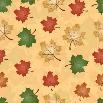 Seamless pattern on the theme of autumn, maple leaves in different colors Stock Illustration