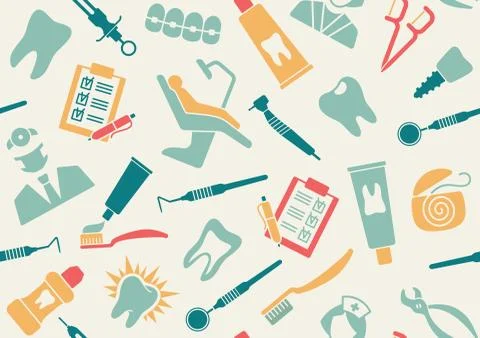 Seamless pattern on the theme of dentistry Stock Illustration