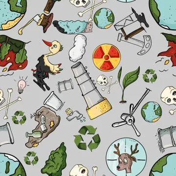 Seamless pattern on the theme of ecology the pollution of the earth gray back Stock Illustration