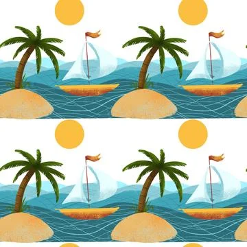 Seamless pattern on the theme of ocean, sea - illustrations for your design Stock Illustration
