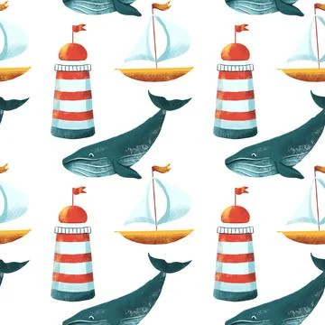 Seamless pattern on the theme of ocean, sea - illustrations for your design Foto stock