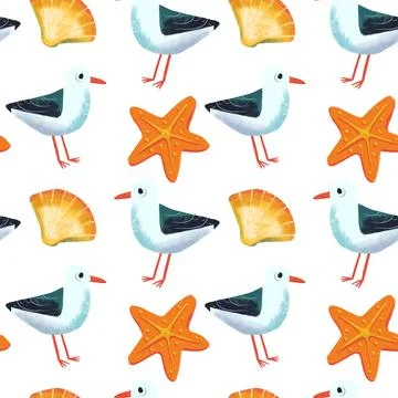 Seamless pattern on the theme of ocean, sea - illustrations for your design Stock Photos
