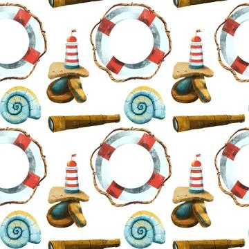 Seamless pattern on the theme of ocean, sea - illustrations for your design Stock Photos