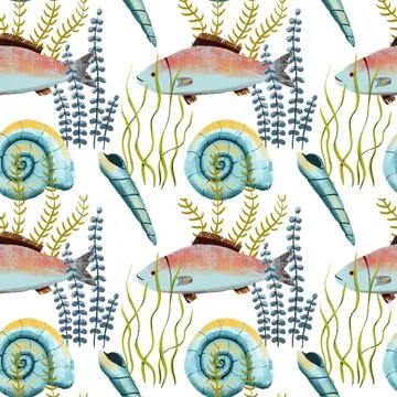 Seamless pattern on the theme of ocean, sea - illustrations for your design Stock Photos
