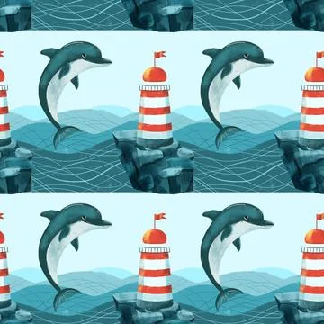 Seamless pattern on the theme of ocean, sea - illustrations for your design Stock Photos