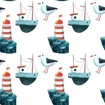 Seamless pattern on the theme of ocean, sea - illustrations for your design 스톡 사진