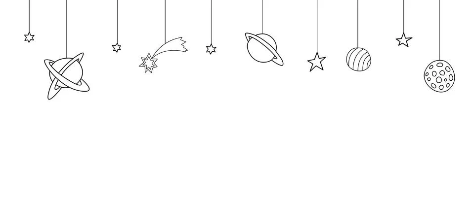 Seamless pattern on theme of space, cosmos, UFO. Background with simple conto Stock Illustration