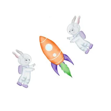Seamless pattern on the theme of space. cute pattern with a rocket, rabbits 스톡 일러스트
