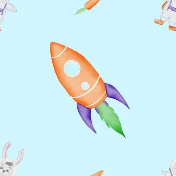Seamless pattern on the theme of space. cute pattern with rocket, rabbit 스톡 일러스트