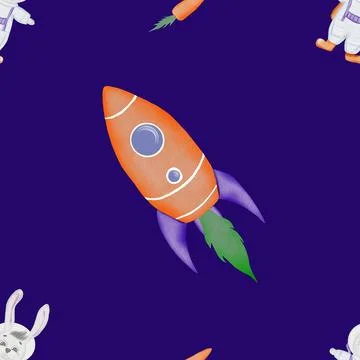 Seamless pattern on the theme of space. cute baby pattern with astronaut bunnies Stock Illustration