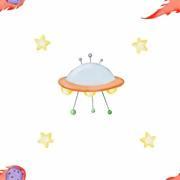 Seamless pattern on the theme of space. cute childish pattern with flying saucer Stock Illustration