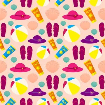 Seamless pattern on the theme of summer beach holidays Stock Illustration
