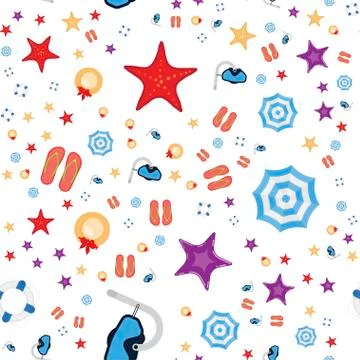 A seamless pattern on the theme of tourism and recreation. Flat vector illust Stock Illustration