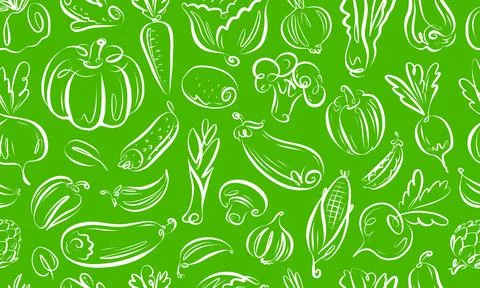 Seamless pattern on theme of vegetables and healthy food. Farm organic concept Stock Illustration