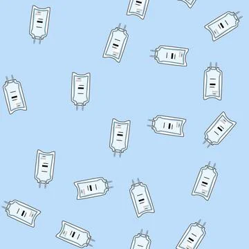 Seamless pattern therapy iv fluid bag cartoon vector Stock Illustration