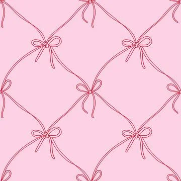 Seamless pattern with thin bow knots, gift ribbons in checkered composition Stock Illustration
