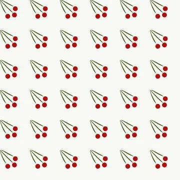 Seamless pattern of three cherry berries on twig Stock Illustration