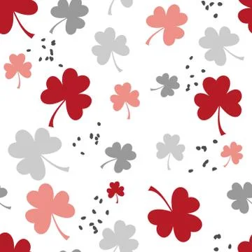 Seamless pattern with three leaf clovers. Red, silver, grey, white color. Nor Stock-Illustration