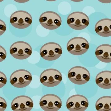Seamless pattern Three-toed sloth muzzle on blue background. Stock Illustration
