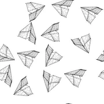 Seamless pattern throw paper plane sketch hand drawn black Stock Illustration
